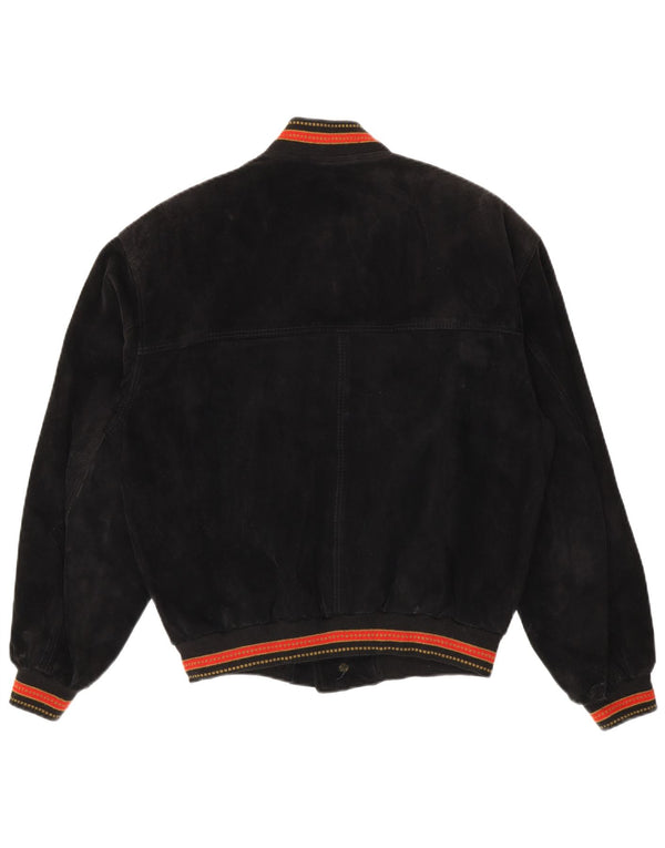 Vintage hombres ante bomber chaqueta IT 48 cuero de rayas negro medio