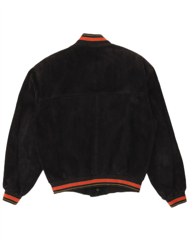 Vintage hombres ante bomber chaqueta IT 48 cuero de rayas negro medio