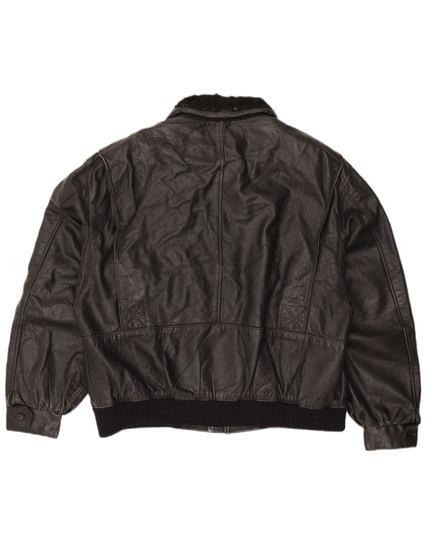 Chaqueta de cuero vintage para hombre IT 56 3XL cuero negro