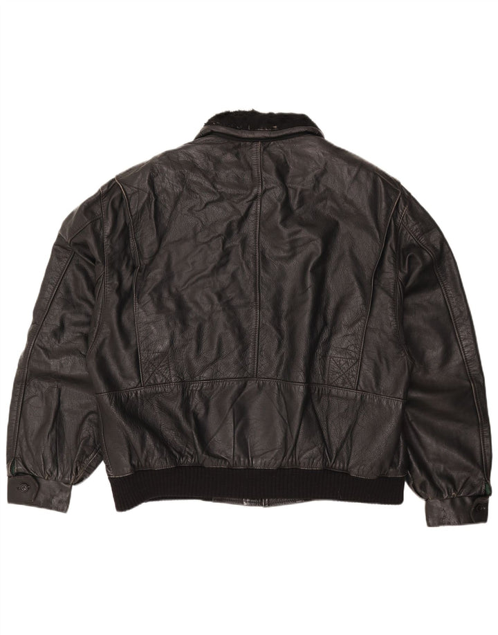 Chaqueta de cuero vintage para hombre IT 56 3XL cuero negro