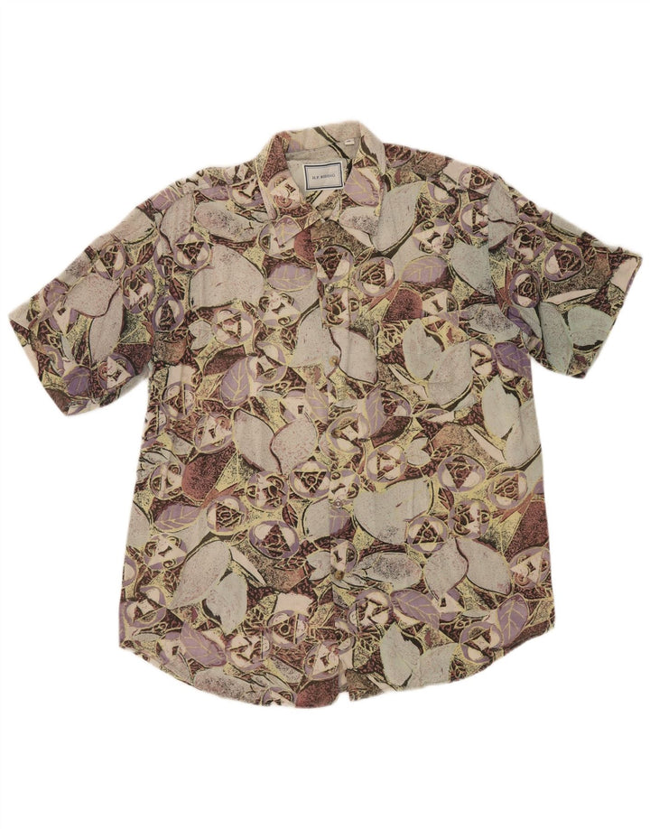 Camisa vintage de manga corta para hombre Viscosa floral multicolor mediana