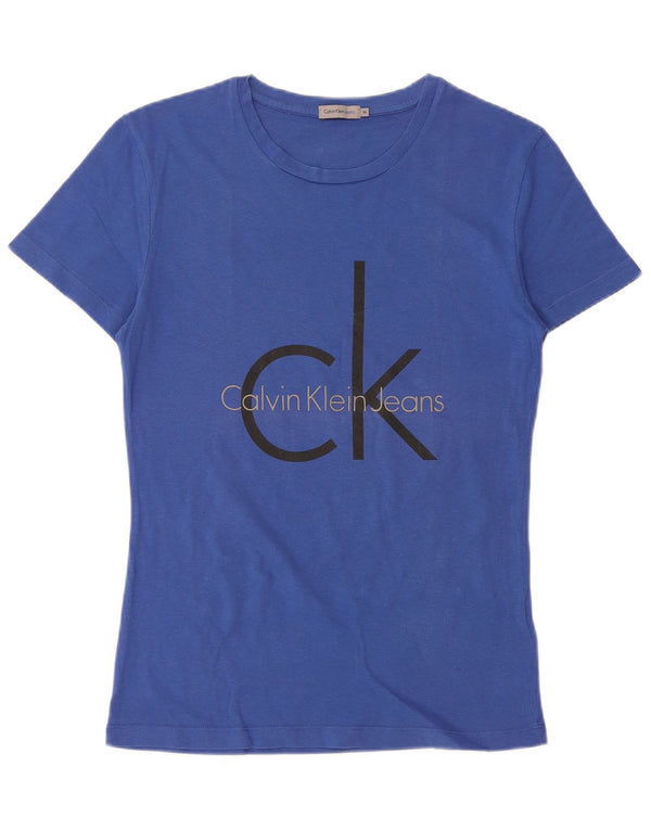 CALVIN KLEIN JEANS Camiseta gráfica para mujer Top UK 12 Algodón azul medio