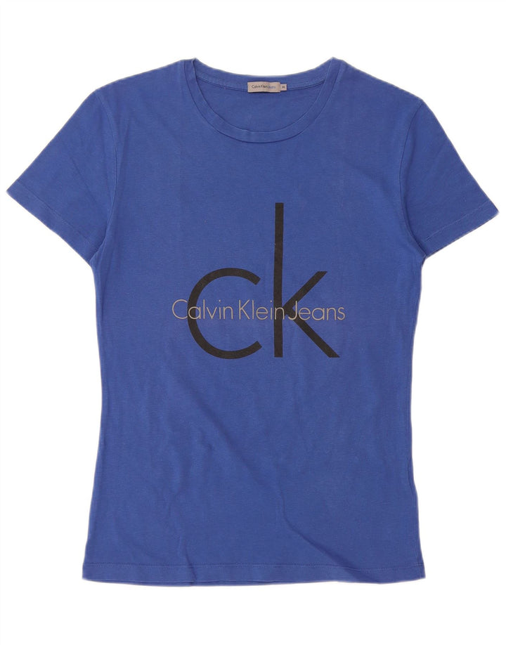 CALVIN KLEIN JEANS Camiseta gráfica para mujer Top UK 12 Algodón azul medio