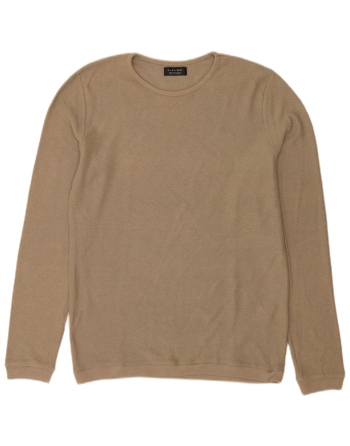 Zara Hombre Jersey De Cuello Redondo Jersey Grande Caqui Poliéster