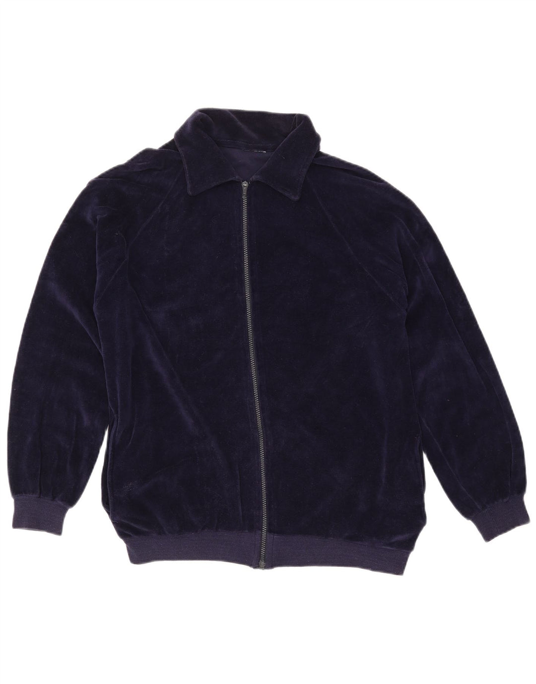 VINTAGE Mujer Chándal Top Chaqueta Reino Unido 16 Algodón Azul Marino Grande