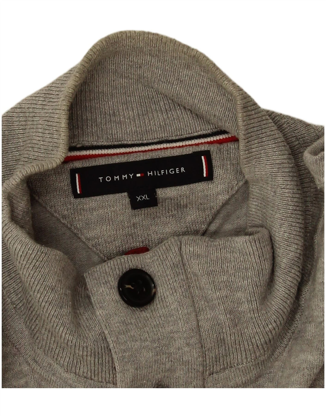 Tommy Hilfiger Jersey con cuello y botones para hombre, talla 2XL, algodón gris