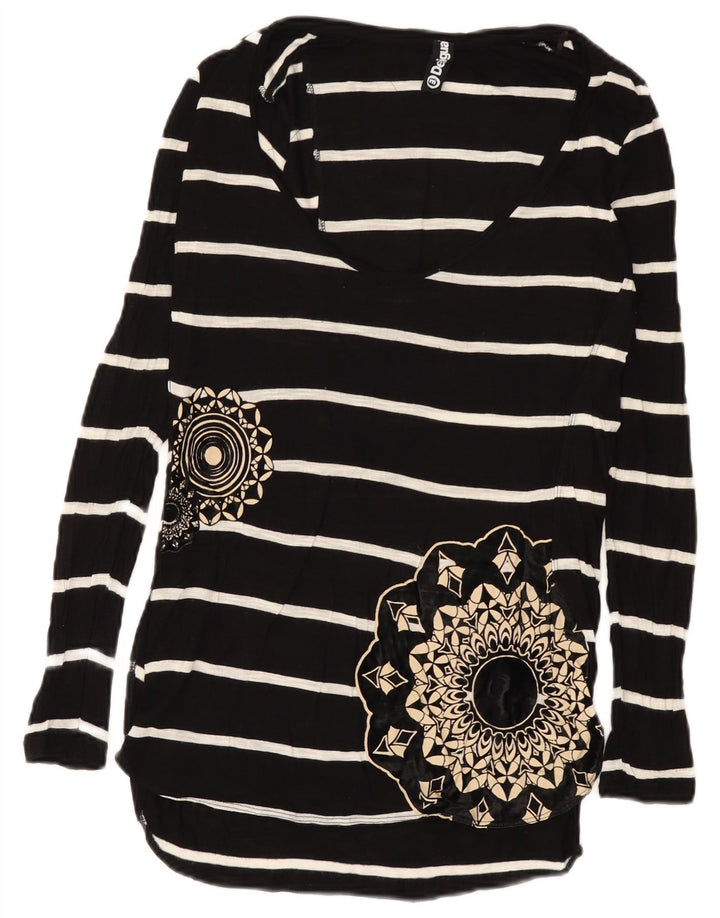 Desigual Top tipo túnica de manga larga con gráfico para mujer UK 40 Mediano Rayas negras