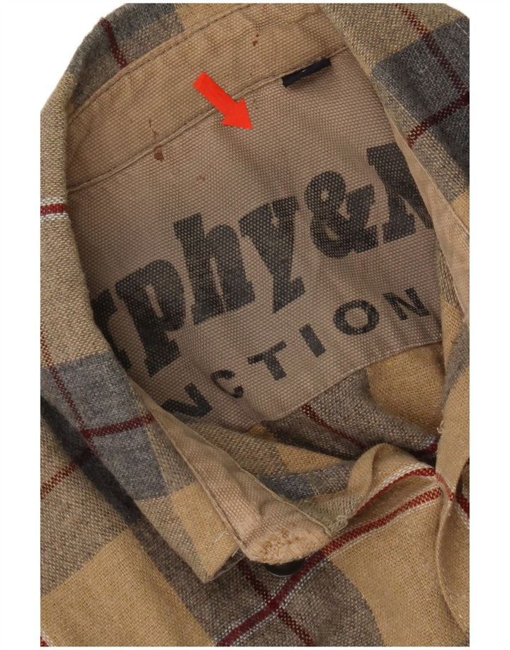 Murphy & Nye Camisa de franela para hombre Acrílico a cuadros beige pequeño