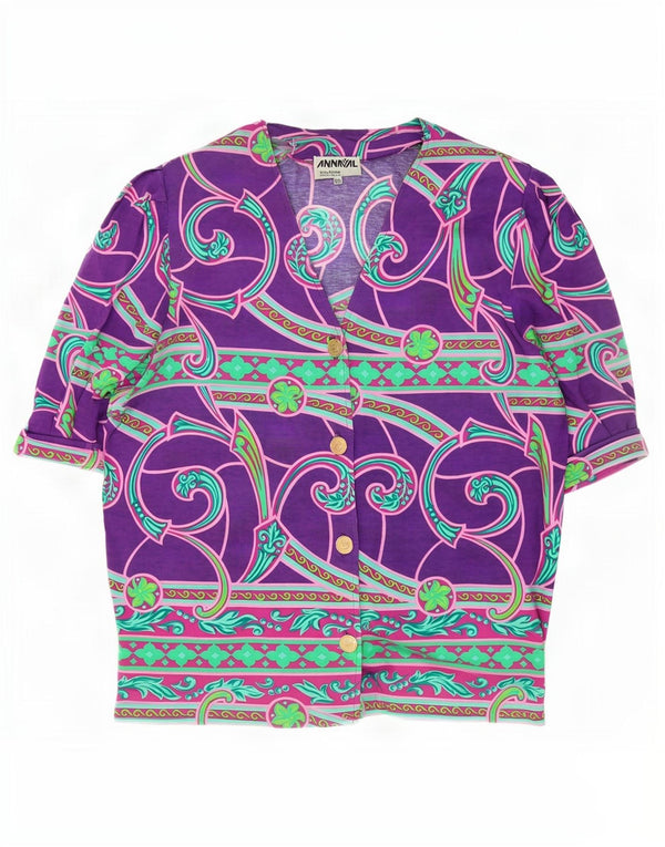 Blusa vintage de manga corta para mujer IT 50 XL Púrpura Paisley