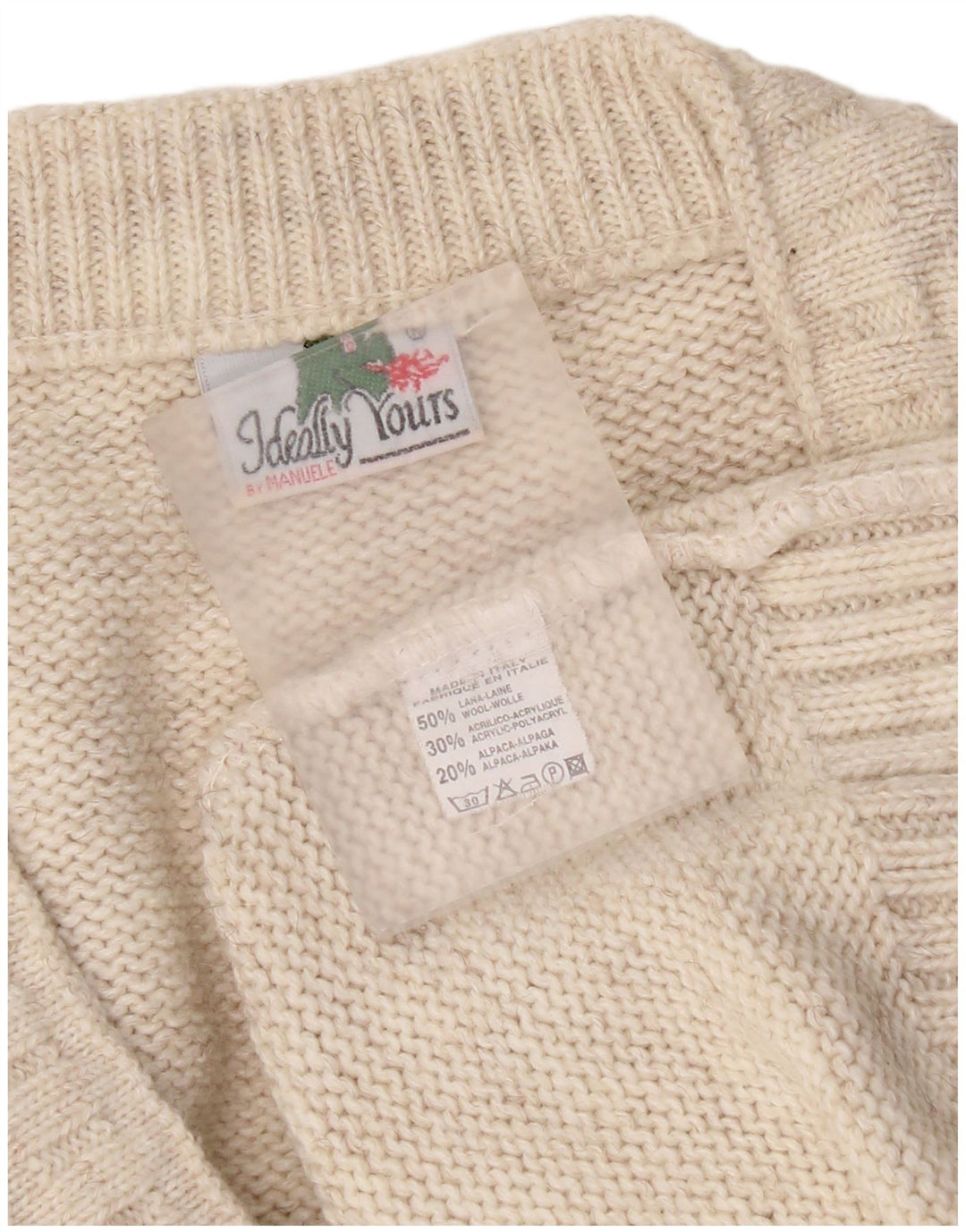 Vintage hombres V-cuello jumper suéter XL lana beige