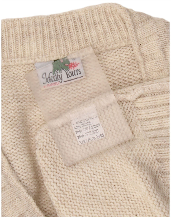 Vintage hombres V-cuello jumper suéter XL lana beige
