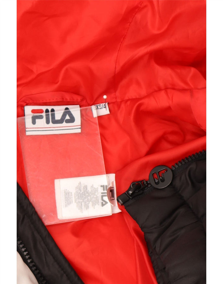 FILA Womens Oversized Padded Jacket UK 4 XS Multicoloured Colourblock Vintage Fila and Second-Hand Fila from Messina Hembry 