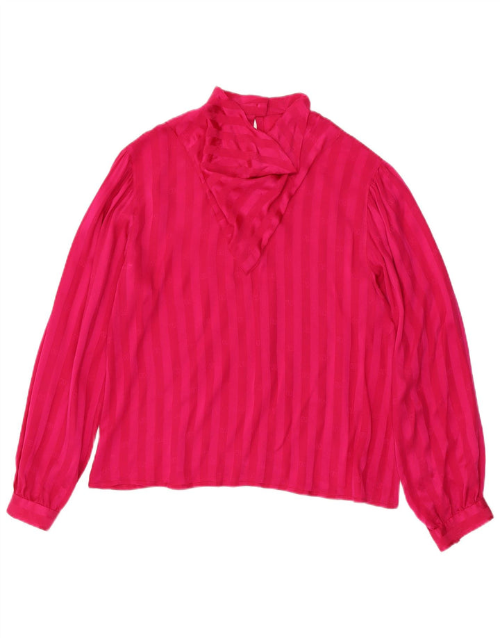Vintage mujer manga larga blusa Top Reino Unido 12 medio rosa rayas