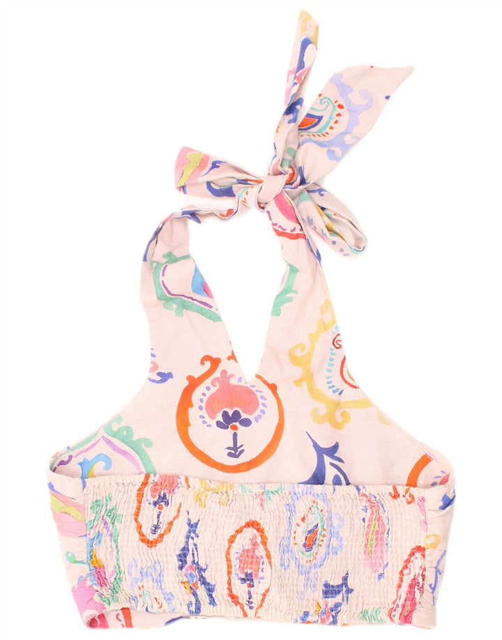 Zara Mujer Top Corto Halter Con Gráfico Pequeño Paisley Rosa