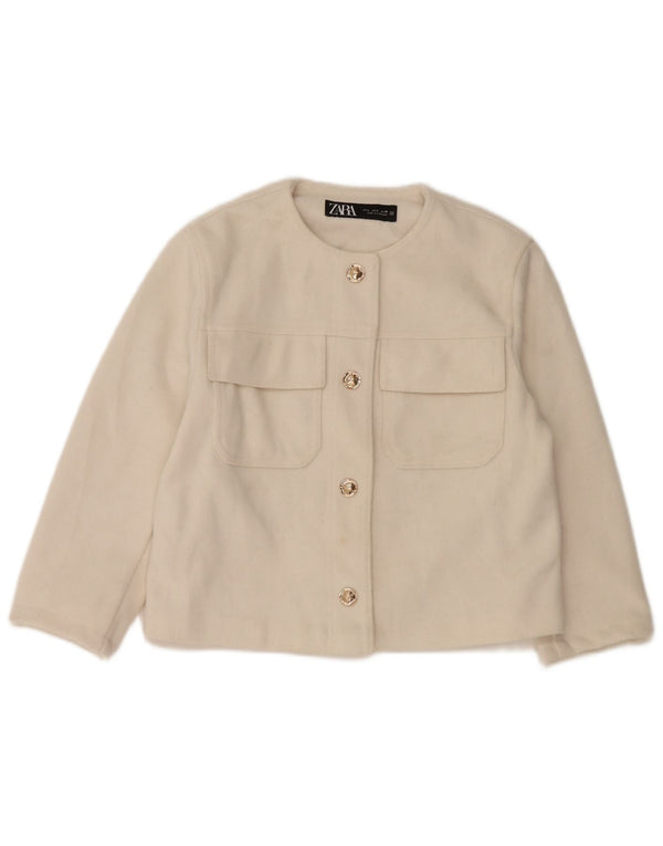 Zara Mujer Chaqueta Corta De 4 Botones UK 10 Small Poliéster Blanco