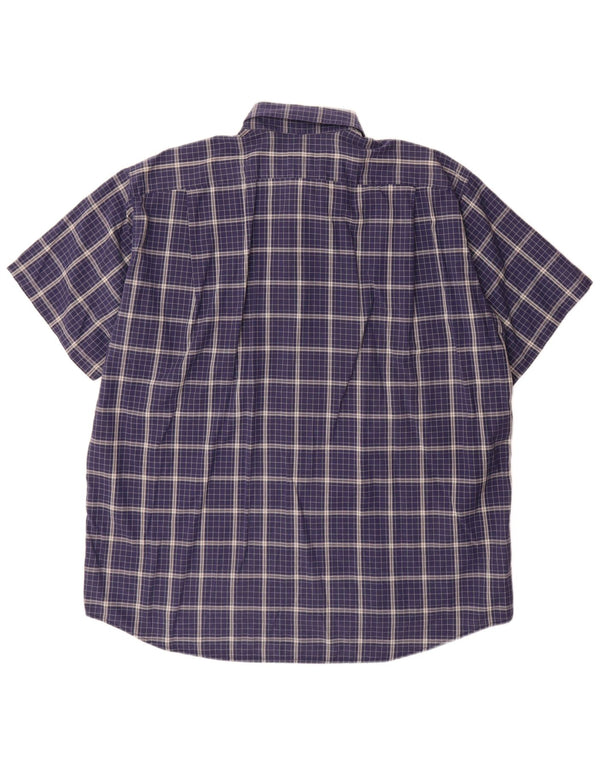 Camisa Lacoste Hombre Manga Corta Talla 44 XL Azul Marino Cuadros Algodón
