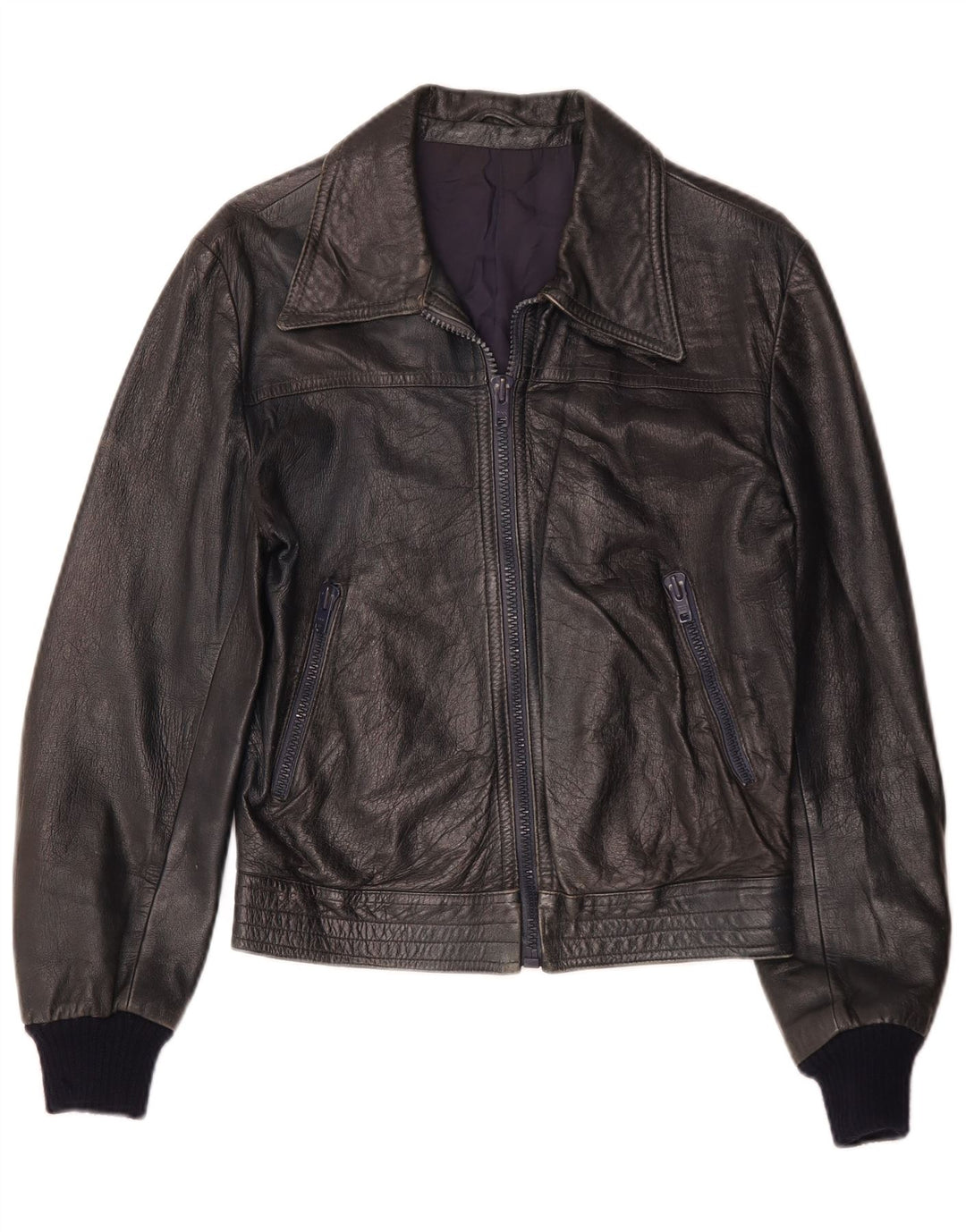 Chaqueta de cuero vintage para mujer IT 52 2XL Azul marino