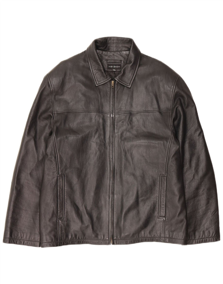 Vintage chaqueta de cuero para hombre Reino Unido 44 2XL cuero negro