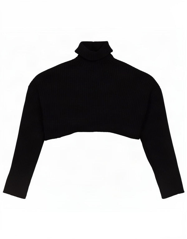 Zara Mujer Oversize Crop Roll Neck Jumper Sweater UK 10 Small Negro