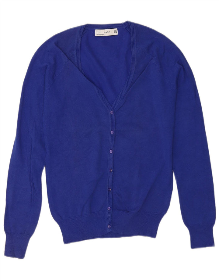 Zara Mujer Cárdigan Suéter UK 12 Algodón Azul Medio