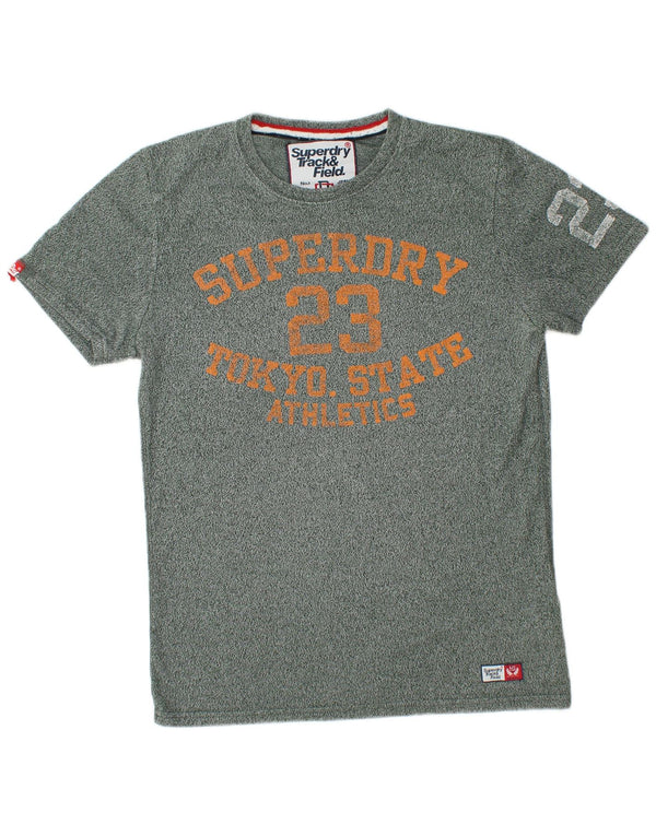 SUPERDRY Hombre Camiseta gráfica Top de algodón moteado verde medio