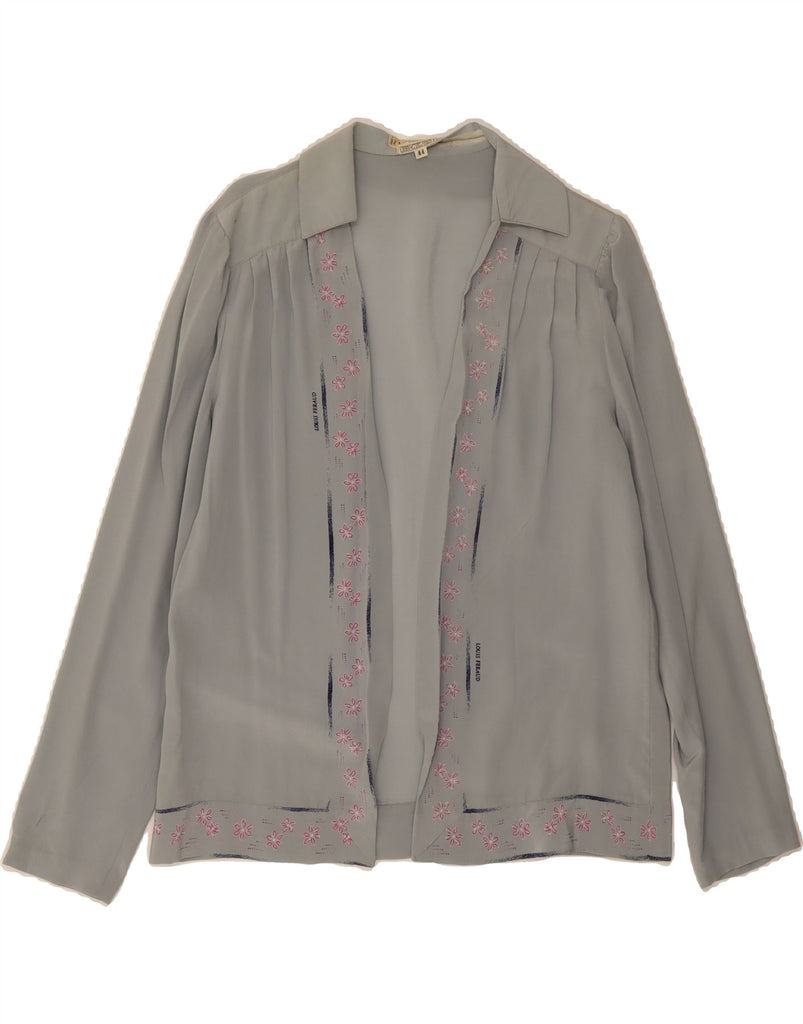 LOUIS FERAUD Womens Cardigan Top EU 44 XL Grey Floral Silk Vintage Louis Feraud and Second-Hand Louis Feraud from Messina Hembry 