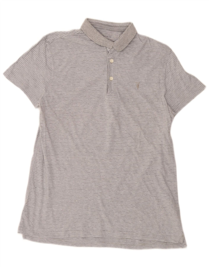 All Saints Polo para hombre de algodón a rayas grises pequeñas