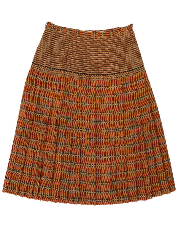 Vintage mujer plisada A-Line falda grande W30 marrón rayas lana