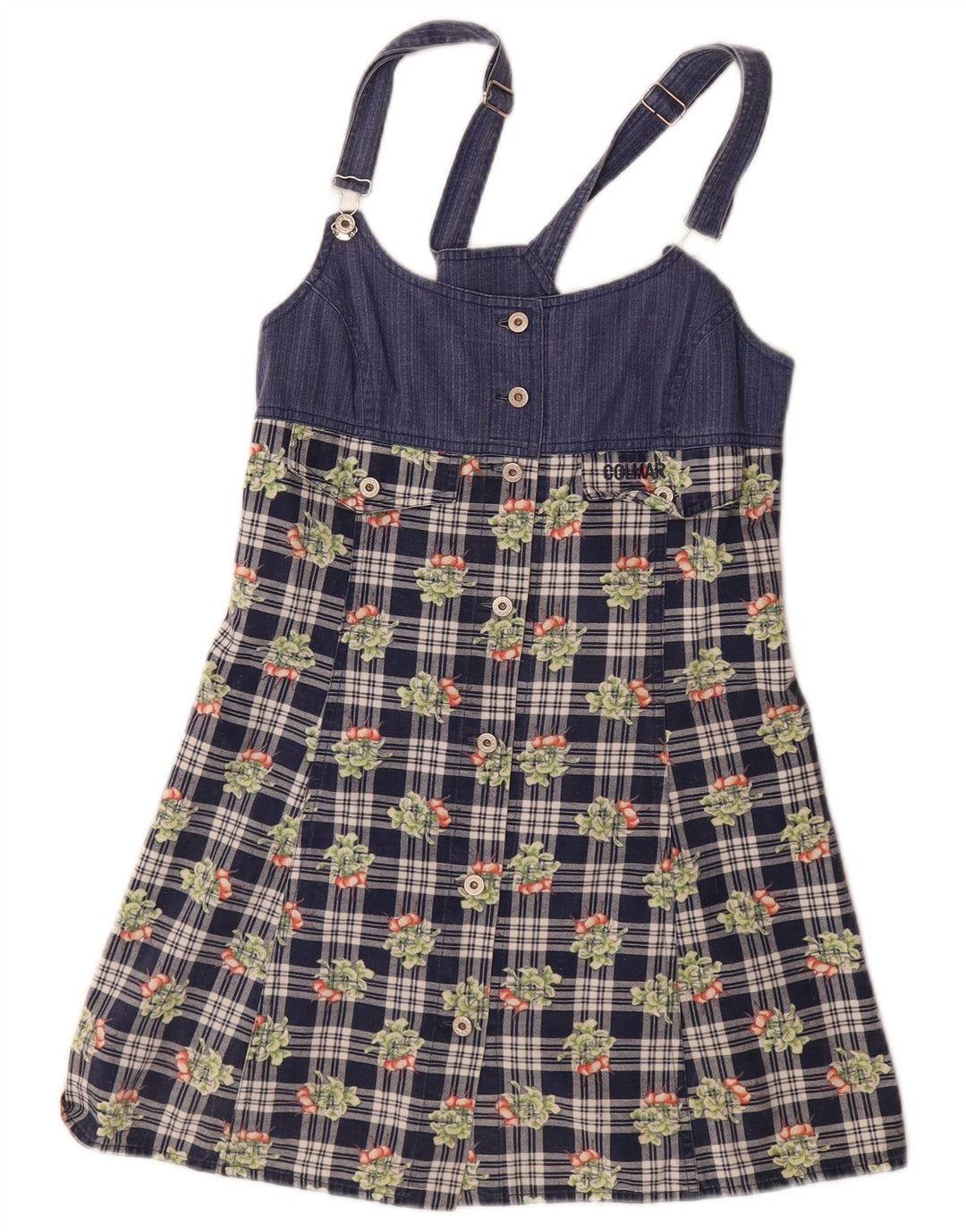 Colmar Minivestido Peto para Mujer UK 40 Mediano Azul Marino Cuadros Algodón
