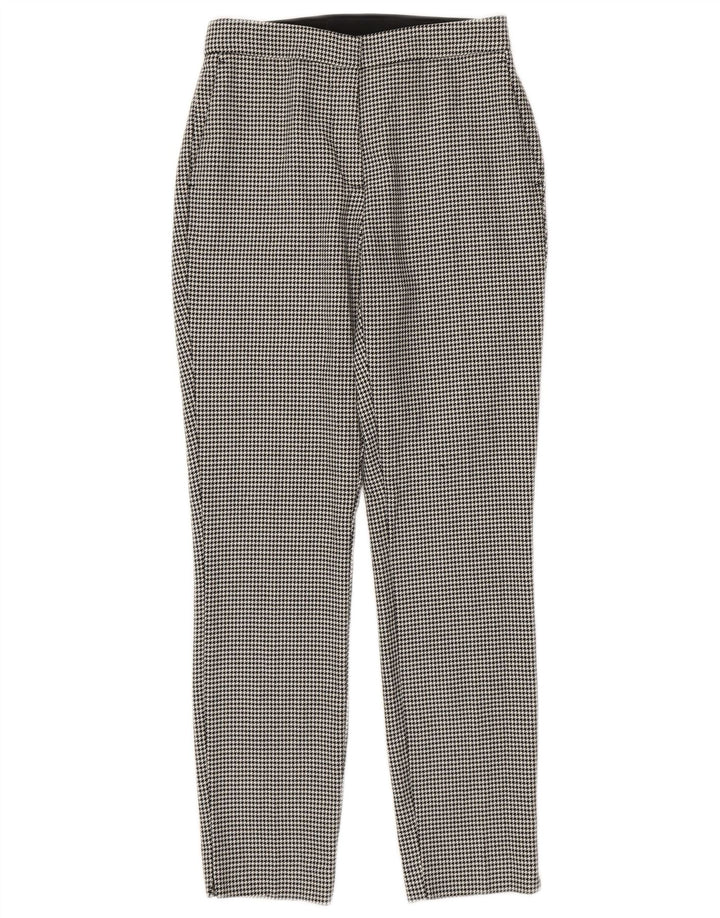 Zara Mujer Pantalón Chino Slim Small W26 L27 Poliéster Pata De Gallo Negro