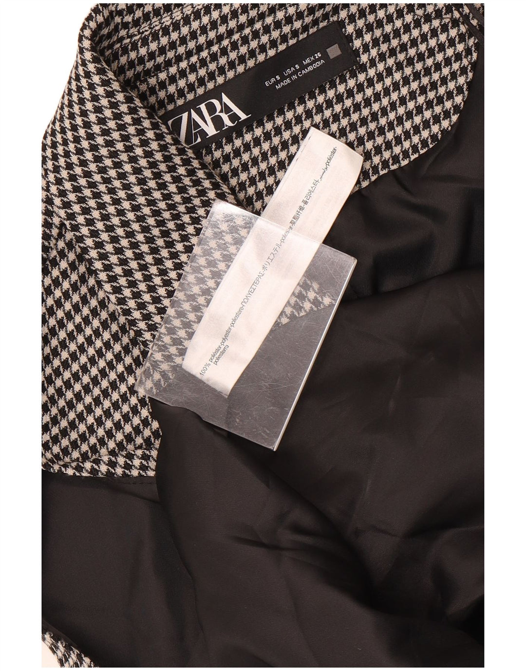 Zara Mujer Chaleco Largo Extragrande UK 10 Small Black Houndstooth