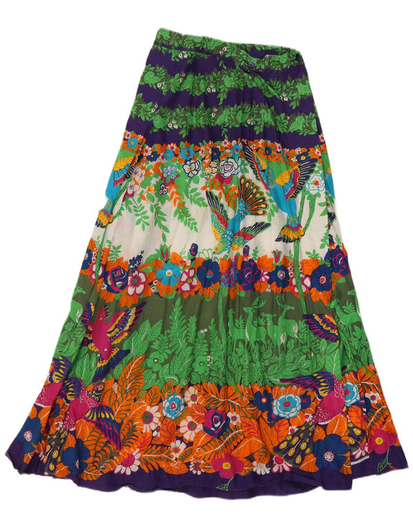 Falda gitana vintage para mujer Reino Unido 14 Mediana W26 Algodón floral multicolor