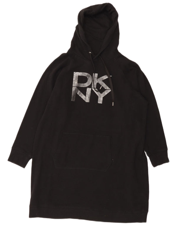 Dkny Vestido con capucha de manga larga y gráfico extragrande para mujer UK 40 XL Negro