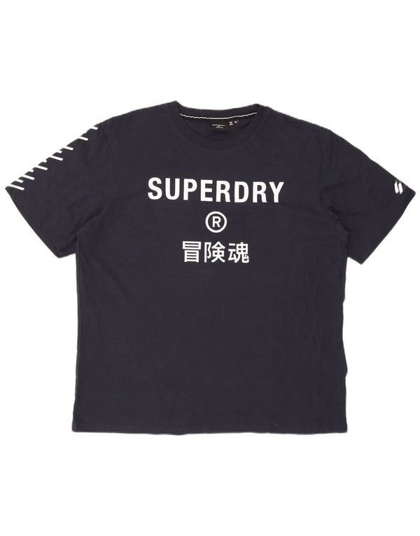 SUPERDRY Hombre Camiseta Gráfica Top XL Azul Marino Algodón