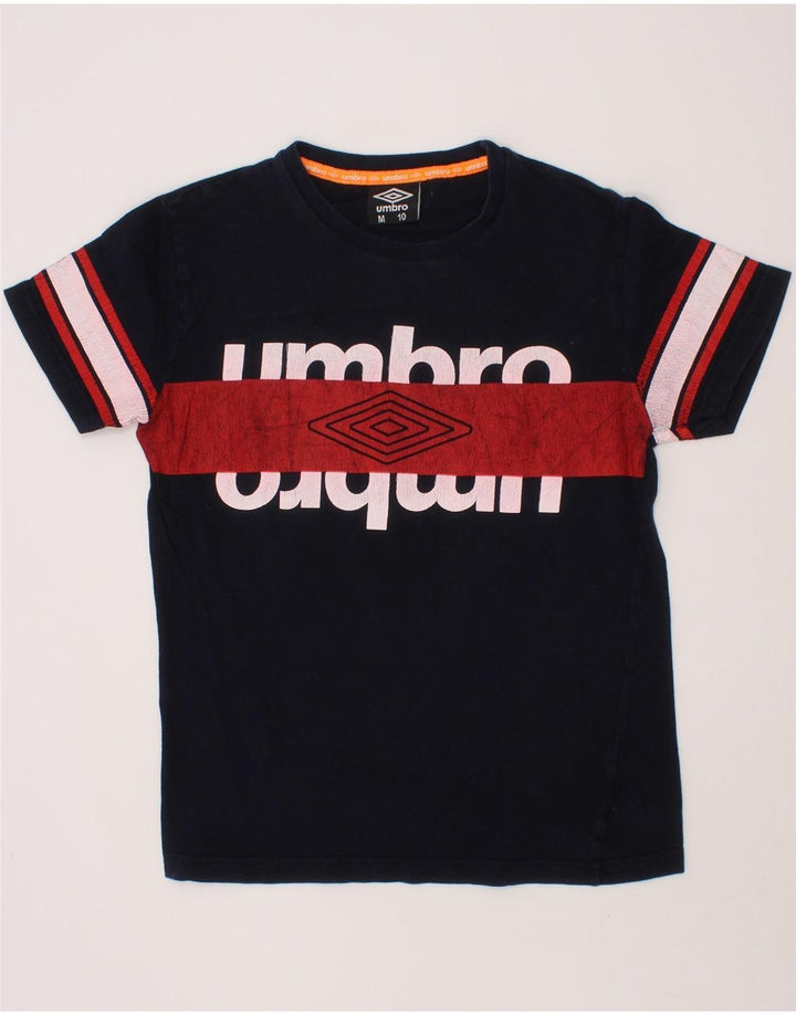 UMBRO Boys Graphic T-Shirt Top 9-10 Years Medium Navy Blue Colourblock Vintage Umbro and Second-Hand Umbro from Messina Hembry 