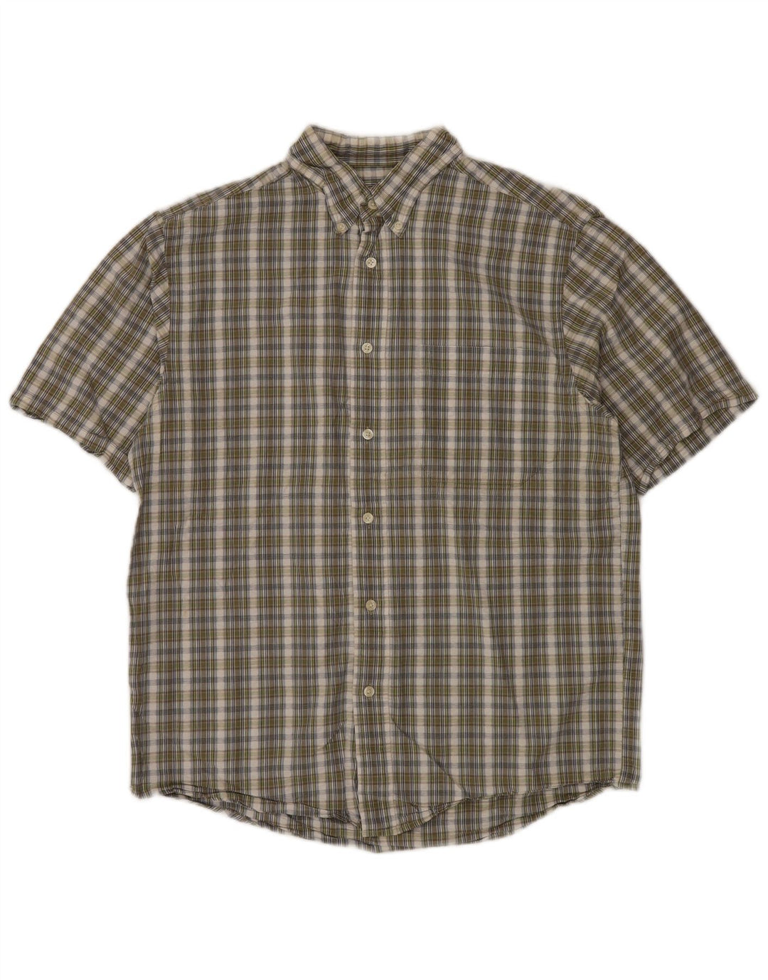 Eddie Bauer Camisa de manga corta de ajuste relajado para hombre Algodón a cuadros verde medio
