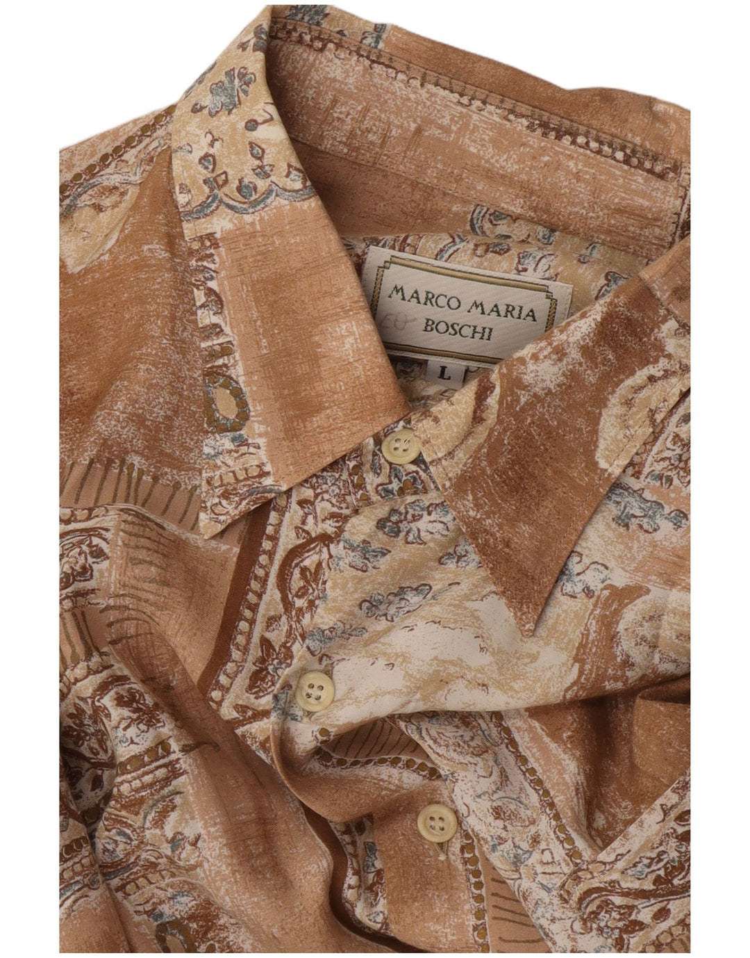 VINTAGE Camisa de manga corta para hombre Patchwork marrón grande