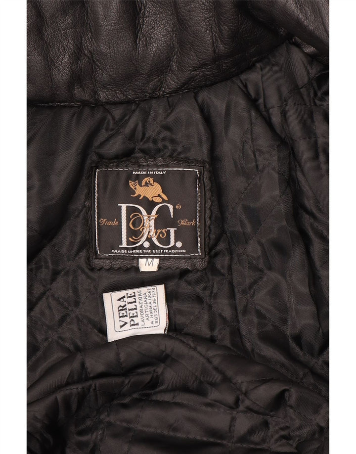 VINTAGE Abrigo de cuero con capucha de gran tamaño para mujer Reino Unido 14 Cuero negro mediano