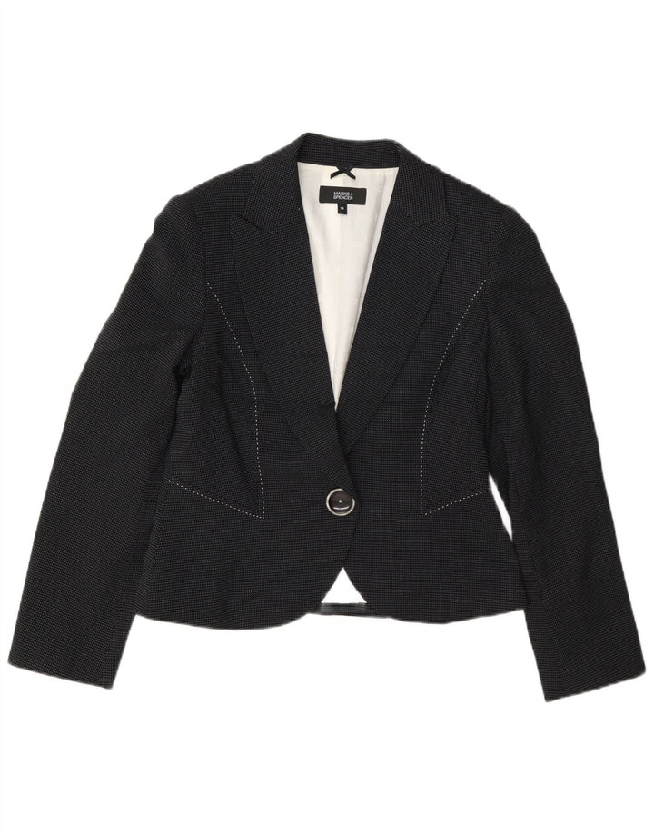 Marks & Spencer Chaqueta tipo blazer con 1 botón para mujer UK 10 Small Azul marino manchado
