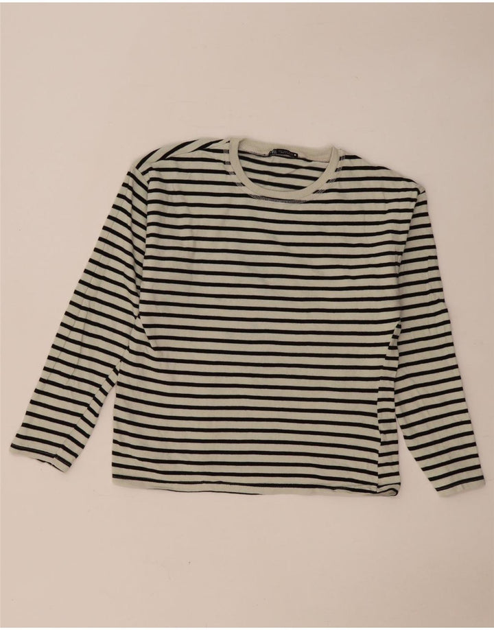 Zara Mujer Top Manga Larga UK 10 Small Blanco Rayas