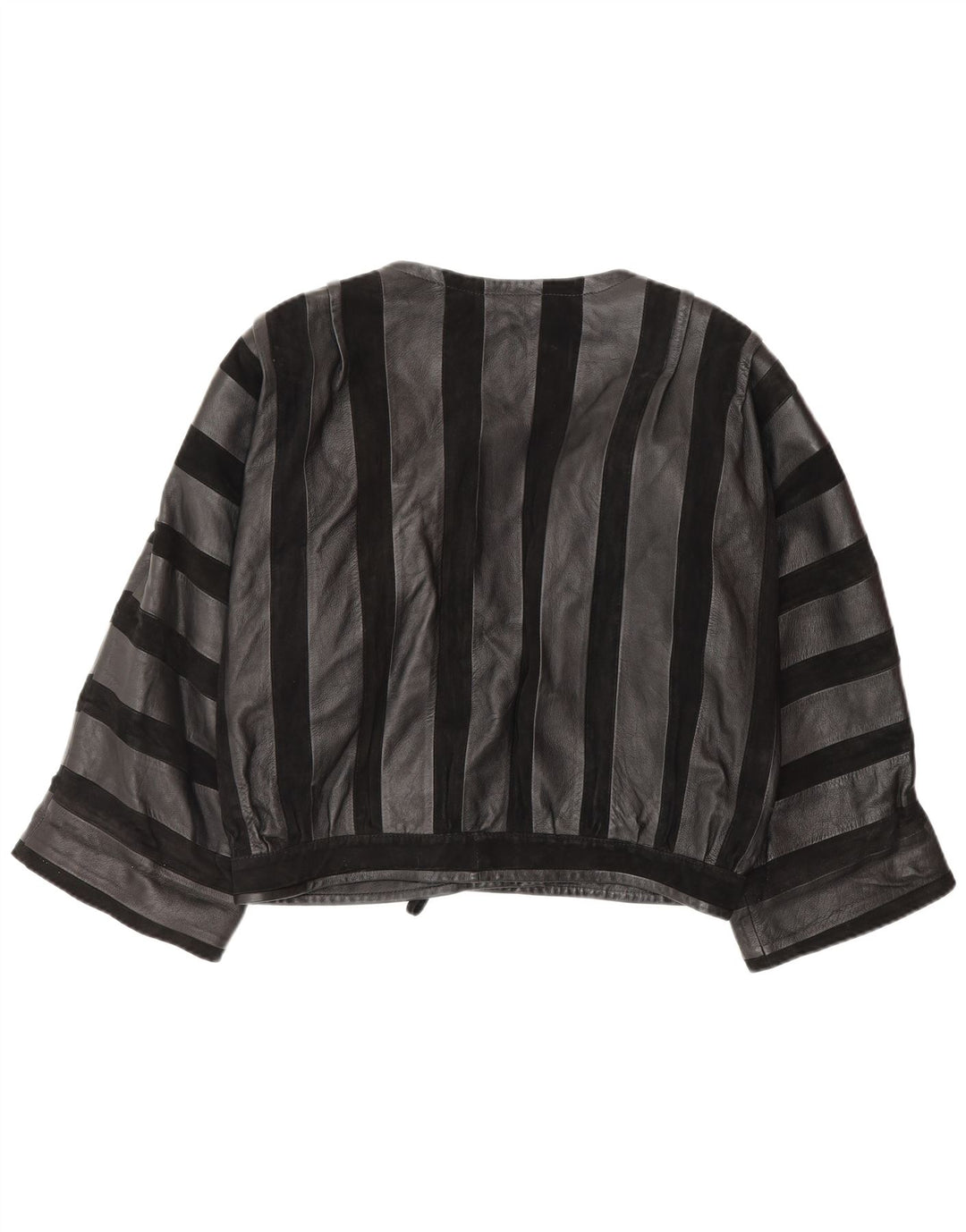 Vintage mujer cuero bomber chaqueta Reino Unido 14 cuero de rayas negro medio