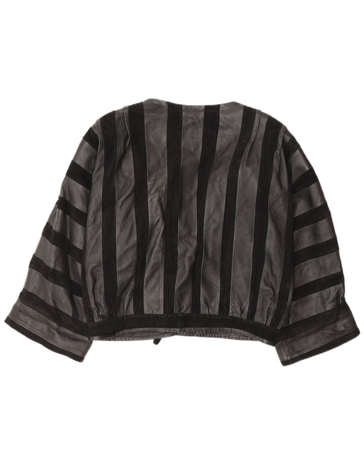 Vintage mujer cuero bomber chaqueta Reino Unido 14 cuero de rayas negro medio