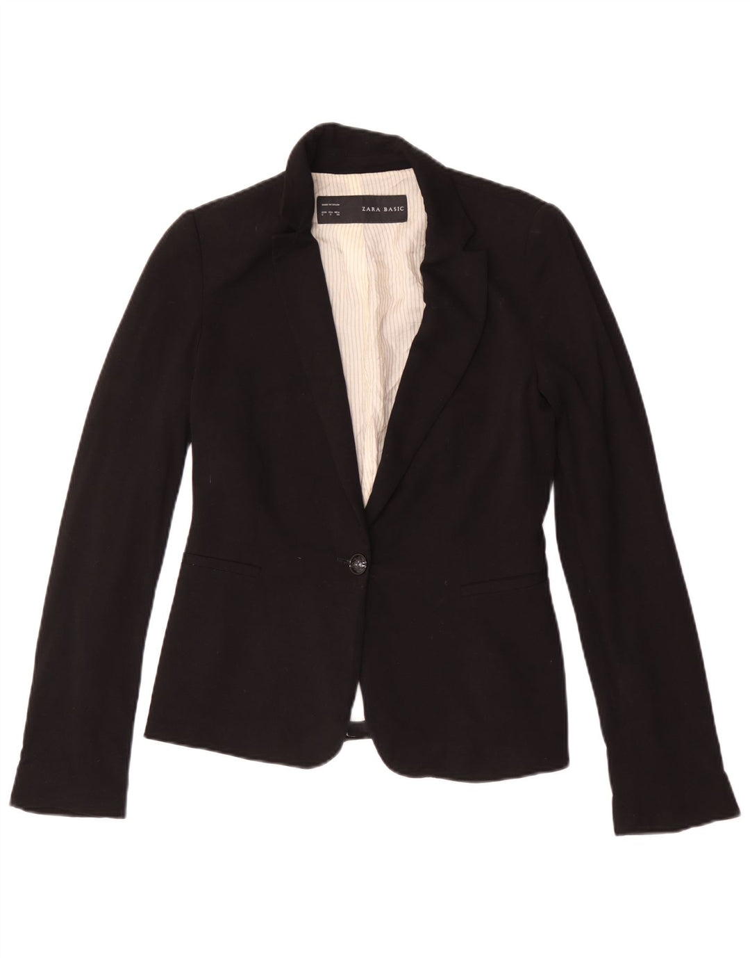 Zara Mujer Chaqueta Blazer De 1 Botón UK 10 Small Viscosa Negra