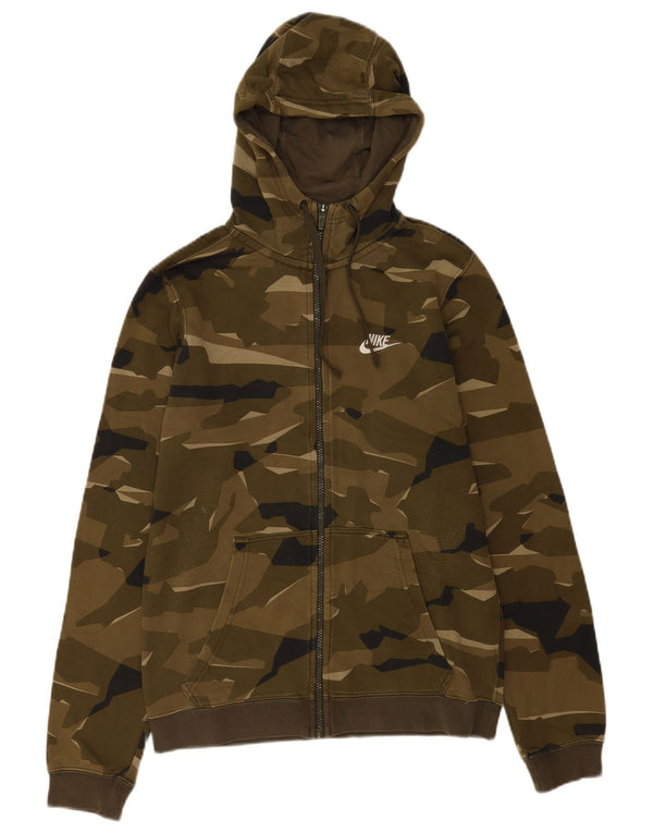 Nike Sudadera con capucha y cremallera para hombre, talla pequeña, color caqui, algodón de camuflaje
