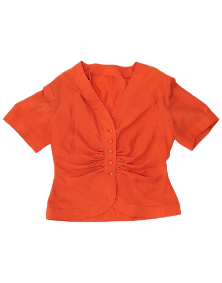 VINTAGE Blusa camisa de manga corta para mujer Reino Unido 12 Naranja medio