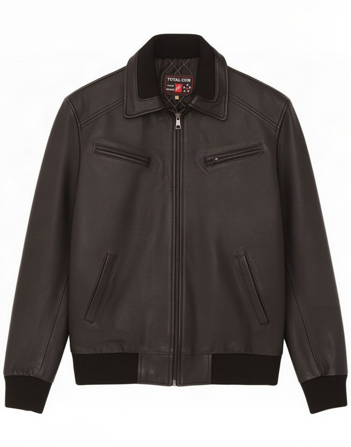 Chaqueta bomber de cuero vintage para hombre IT 50 Large Black