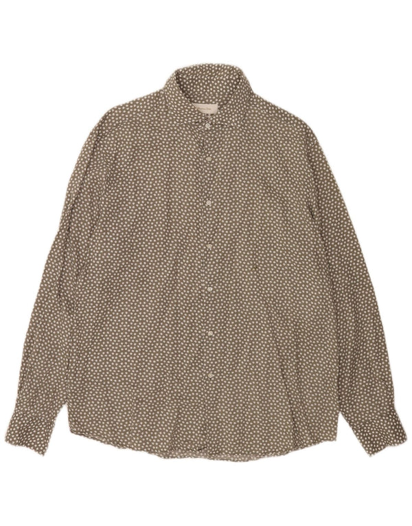 Camisa Massimo Dutti Hombre XL Gris Lino Floral