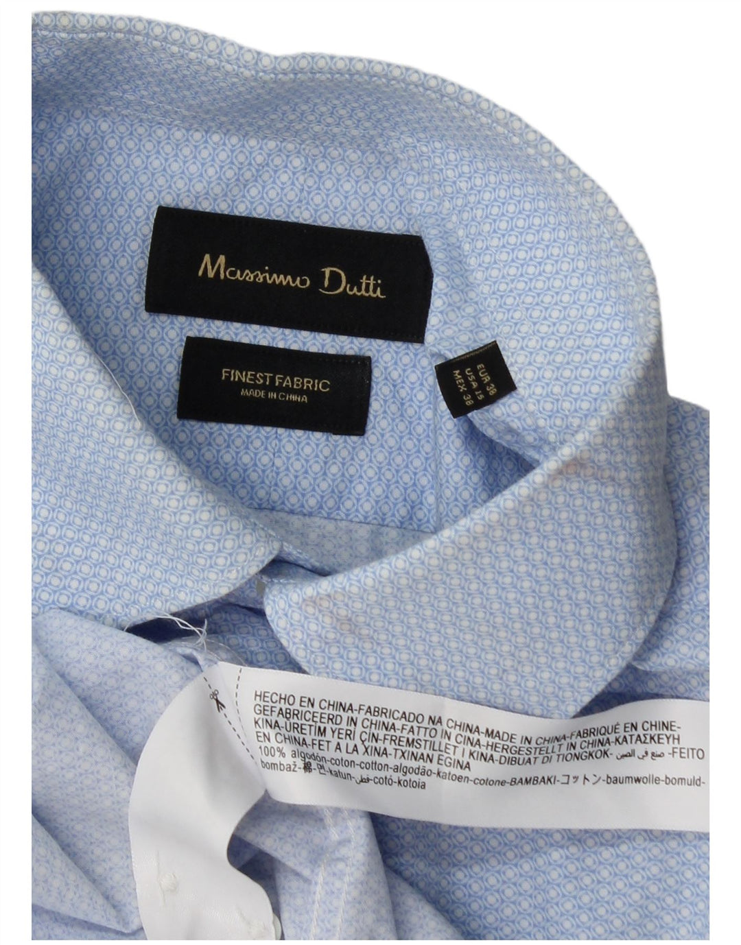 Camisa Massimo Dutti Hombre Talla 38 15 Azul Medio Algodon Geométrico