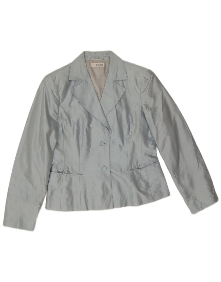 Dream - Chaqueta tipo blazer con 2 botones para mujer, talla 40, talla grande, seda azul