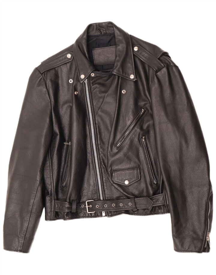 Louis Chaqueta motera de cuero para hombre EU 50 Grande Cuero negro
